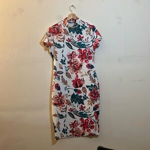 NWOT SHEIN FLORAL WHITE AND PINK GREEN DRESS